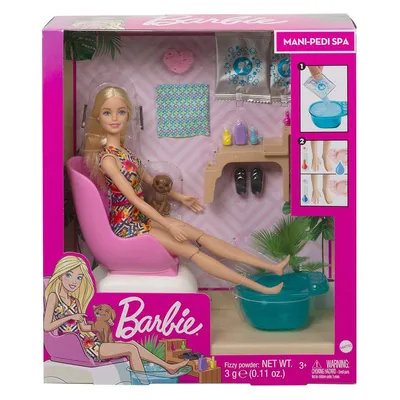 Image de Barbie Poupée Mani-Pedi (blonde) Set de jeu, poupée à habiller, salon de manucure avec accessoires