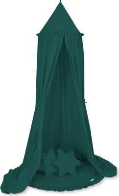 Immagine prodotto di Set: baldacchino da appendere per la cameretta, tappetino con volant, cuscino - verde bottiglia