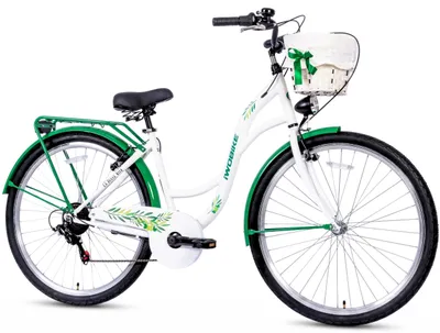 Obrázek produktu pro Dámské městské kolo, 28 palců, IwoBike Olive Leaves, 7 rychlostí, košík, nosič