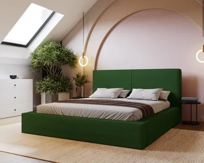 Produktbild von Polsterbett 180x200 Morin - Doppelbett mit dicker Schaumstoff - Lattenrost, Bettkasten - Samt Grün