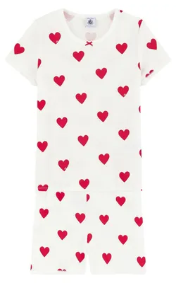 Zdjęcie produktu dla Dziecięca piżama Petit Bateau dla dziewczynek, biały kolor "Marshmallow" / czerwone nogawki, rozmiar 10 lat