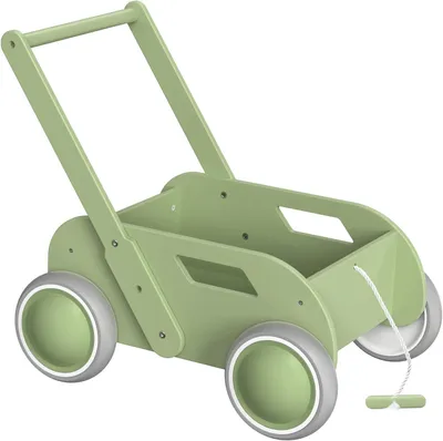 Imagen del producto de Coche de paseo de madera, color rosa, con ruedas, para bebés y niños pequeños, como ayuda para aprender a caminar
