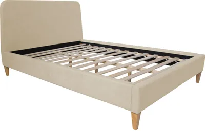 Image de Homestyle4u Lit rembourré 140x200 avec sommier à lattes Beige Crème Lit double en tissu Lit