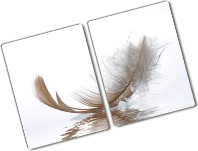 Produktbild von Tulup Glas Herdabdeckplatte - 2x40x52 cm - Glaskeramikkochfeld-Abdeckung Spritzschutz Glasabdeckplatte Kochplattenabdeckung und Schneidebrett - Zweiteilig - Kunst: modern & klassisch - Feder Wasser - Beige