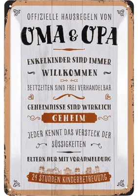 Produktbild von LANOLU Retro Blechschild Geschenk für Oma und Opa Pension Hotel lustige HAUSREGELN Metallschild Sprüche Geschenk für Großeltern 20x30 cm