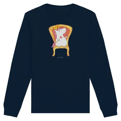 Produktbild von Mr. & Mrs. Panda Nachhaltiger Pullover Einhorn Prinzessin Größe M - French Navy - Geschenk, Sweater, Monat, Baumwoll, Geburtstagsgeschenk, Bio, Pulli, Geburtstag, Unicorn