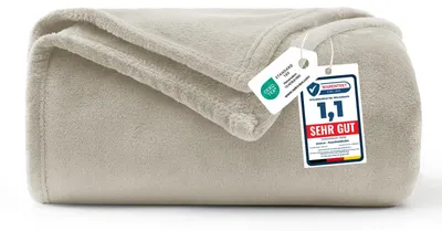 Produktbild von WAVVE Kuscheldecke Beige Decke – Flauschige Fleecedecke 130x150 cm, Kleine Warme Sofadecke & Wohndecke, Weicher Sofaüberwurf für Couch & Bett