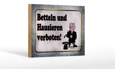 Produktbild von Holzschild Hinweis 18x12cm betteln Hausieren verboten
