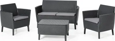 Produktbild von Keter Lounge Set Salemo für 4 Personen, 2er Sofa + 2 Sessel + Tisch + Sitzauflagen, graphit