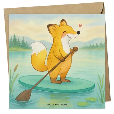 Produktbild von Mr. & Mrs. Panda Glückwunschkarte Fuchs Stand Up Paddling Design - Weiß - Geschenk, Grußkarte, Hobby, Subben, doppelkarte, anlasskarte, faltkarte, Paddle Boarding, SUB