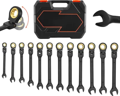 Image de SucceBuy Jeu de clés à cliquet à tête flexible 24 pièces, métriques et SAE, 72 dents, en acier au chrome-vanadium avec coffret de rangement pratique, idéal pour les réparations domestiques et automobiles