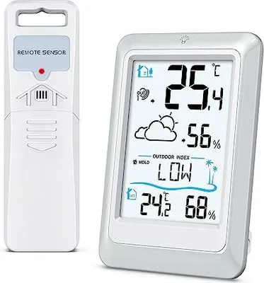 Produktbild von Outdoor -Sensor der drahtlosen Wetterstation ANKILO, Feuchtigkeitsmonitor Prognose, Innen -Thermometer Hygrometer -Raum Digitales Hintergrundbeleuchtu