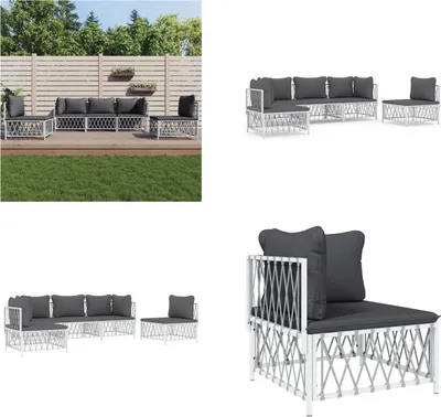 Produktbild von vidaXL 5 tlg. Garten Lounge Set mit Kissen Weiß Stahl - Garten Lounge Set - Garten Lounge Sets - Lounge Set - Gartenmöbel Set