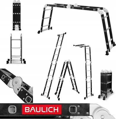 Immagine prodotto di Baulich | Scala multiuso universale - Altezza da 2,97 m a 4,39 m - 12 gradini - Pieghevole - Portata 125 kg