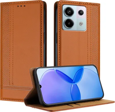 Produktbild von Handyhülle für Xiaomi Redmi Note 13 Pro 5G Leder Flip Klappbare Schutzhülle mit Standfunktion Braun