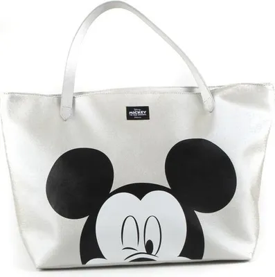 Produktbild von Shopper Tasche Disney Mickey Mouse Tragetasche 48cm Reißverschluss schwarz/silber