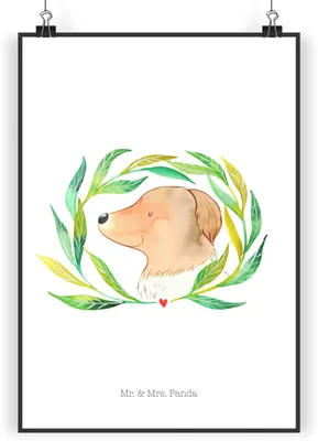 Produktbild von Mr. & Mrs. Panda Bild Hund Blumen DIN A5 - Weiß - Geschenk, kunstdruck poster, Sprüche, Plakat, drucke, Hundeliebe, Ranke, wanddeko, Hunde, Wandbild