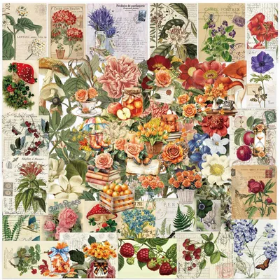 100 Blumenaufkleber, transparent, Vintage, für Scrapbooking & Basteln