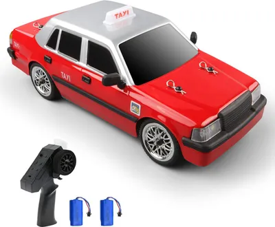 Zdjęcie produktu dla Zdalnie sterowany samochód, zdalnie sterowany samochód wyścigowy 2,4 GHz z oponami do driftu, światłami, 2 akumulatorami, zdalnie sterowana taksówka na urodziny dla chłopców i dziewczynek, czerwony