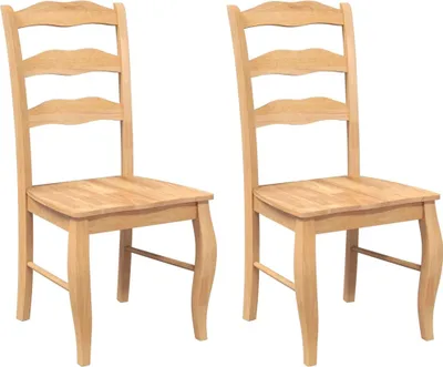 Two wooden dining chairs shown from the front against a white background.