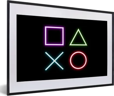 Produktbild von MuchoWow® Gerahmtes Poster Gaming - Neon - Konsole - Schwarz - Controller - Gaming 60x40 cm - Poster mit Schwarzem Bilderrahmen Wandposter Rahmen Foto Bilder - Schlafzimmer - Plakat in Rahmen - Drucken