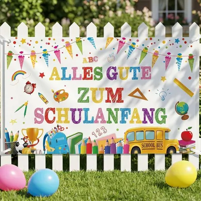 Productafbeelding van Schoolstartbanner, wit, 180x110 cm. "Veel succes met het schooljaar", slingerset, decoratie, 2026