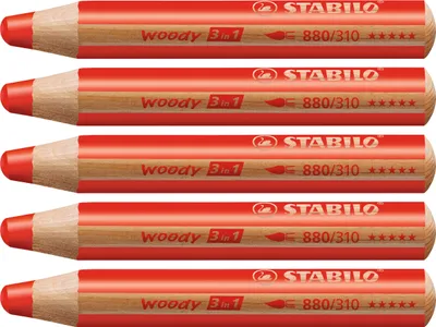 Produktbild von Buntstift, Wasserfarbe & Wachsmalkreide - STABILO woody 3 in 1 - 5er Pack - carminrot
