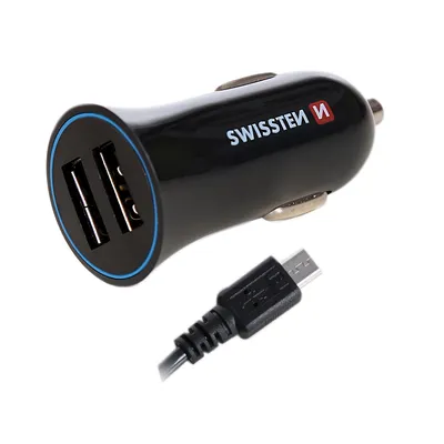 Obrázok produktu pre SWISSTEN 2,4A 2USB - Micro USB nabíjačka do auta - 8595217440562