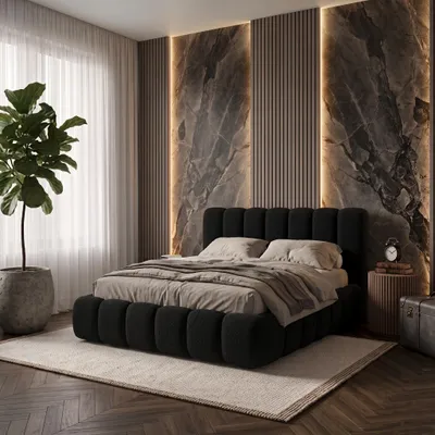 Produktbild von Ankado Polsterbett mit Bettkasten 160x200 cm - Metallrahmen - Bouclé-Stoff Quelle 100 Schwarz