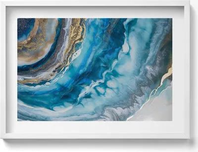 Produktbild von Blauer Marmor Abstraktion– Wandbild mit Rahmen – Gerahmtes Bild  – Wanddekoration – 70x50 cm –  Schwarz Rahmen
