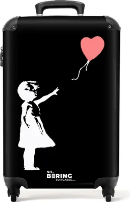 Produktbild von NoBoringSuitcases.com Hartschalen Handgepäck Koffer 55x35x20 cm, 36L, Bunte Graffiti-Drucke: Schwarz - Banksy-Stil, Reisekoffer mit 4 Rollen