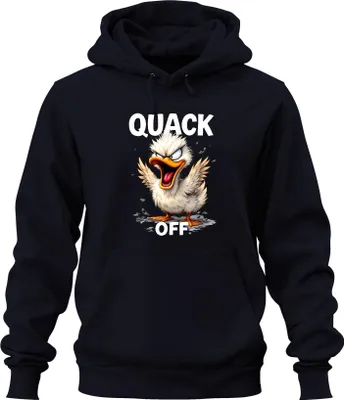 Produktbild von QUACK OFF lustige wütende Ente frech Cartoon Spruch sarkastisch Uni Hoodie Kapuzenpullover, Navy, S