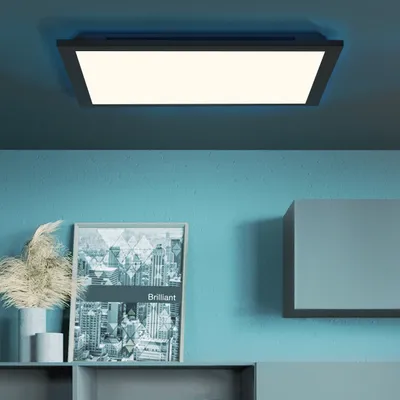 Produktbild von BRILLIANT schwarze LED Panel Deckenleuchte ALLIE | moderne Deckenlampe mit Fernbedienung | 40x40cm | 25 W , 2400 Lumen, 2700 - 6500 Kelvin | mit RGB-Beleuchtung | Metall/Kunststoff