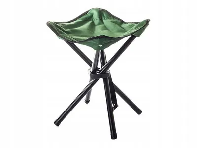 A green and black folding stool.