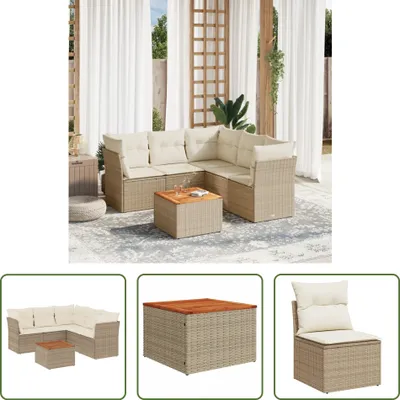 Produktbild von The Living Store 6-tlg. Garten-Sofagarnitur mit Kissen Beige Poly Rattan
