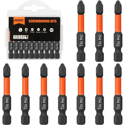 Productafbeelding van Schroefbitset PH2, 10 stuks, 50mm, 1/4" zeskantstift, met opbergbox