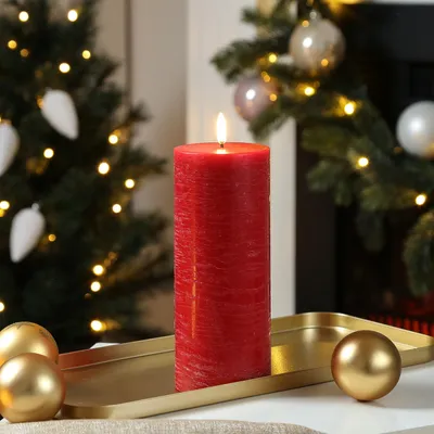 Produktbild von LED Kerze PIA - Rustik-Optik - Echtwachs - H: 20cm - D: 7,8cm - Timer - bis zu 1000 Std. - rot