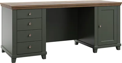 Produktbild von Schreibtisch Martin mit 4 Schubladen und 1 Tür, Grün und Holzoptik, 70cm