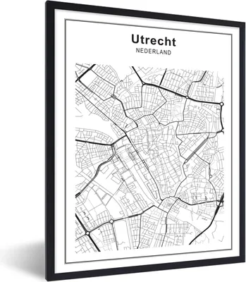 Produktbild von MuchoWow® Gerahmtes Poster Stadtplan - Utrecht - Schwarz und weiß 60x80 cm - Poster mit Schwarzem Bilderrahmen Wandposter Rahmen Foto Bilder - Premium - Wanddeko Wohnzimmer