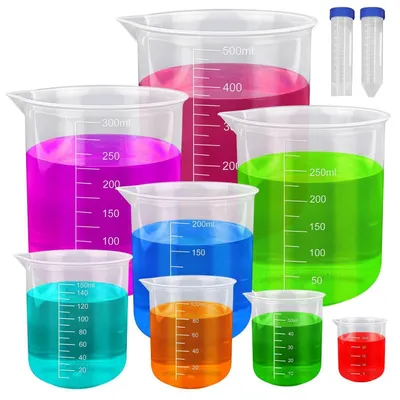 Produktbild von Kunststoff Messbecher Set 10 Stück | 25-500ml mit Zentrifugenröhrchen | DIY & Labor