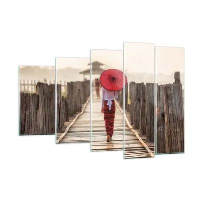 Produktbild von Bilder auf glas - 5 Teile - Birma Regenschirm Brücke - 150x100cm - Glasbilder - Wandbilder - Bilder - zum Aufhängen bereit - Wanddekoration aus Glas - Glas Bilder - Wandbild auf Glas - GEG150x100-4261