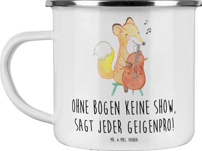 Produktbild von Mr. & Mrs. Panda Pott Geige Bogen - Weiß - Geschenk, Lernen, Musiker, Tasse Emaille, Orchester, Instrument, Folklore, Kammermusik, Musik, Violinist, Haferl, Kaffeepott
