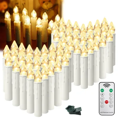 Produktbild von UISEBRT 60x LED-Kerzen Weihnachtskerzen  Kabellose Warmweiß Weihnachtsbaumkerzen Timer mit Fernbedienung Dimmbar Flackern Christbaumkerzen