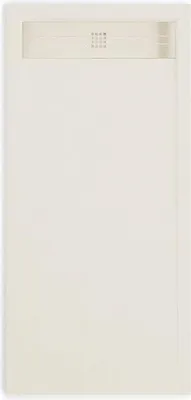 Produktbild von Mineralguss-Duschwanne extra flach ELITE Schieferoptik BEIGE 90x110cm Edelstahl in gleicher Farbe Auslaufschutz in Farbe