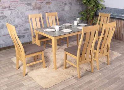 Produktbild von 6er-Set Esszimmerstuhl HWC-M58, Küchenstuhl Lehnstuhl Stuhl, Stoff/Textil Massiv-Holz  helles Gestell, taupe