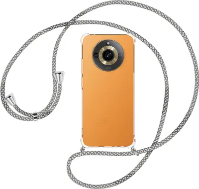 Produktbild von Handykette Backcover-Schutzhülle mit Band (Metall silberfarben) für Realme 11 5G (6.72'') - weiß/grau kariert