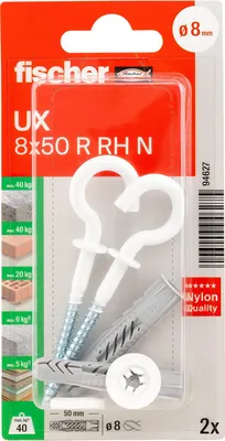 Produktbild von fischer Universaldübel UX 8 x 50 RH mit Rundhaken, nylonbeschichtet
