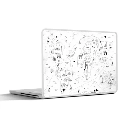 Produktbild von MuchoWow® Laptop Aufkleber Sticker Cover Weltkarte - Kinder - Weiß - Schwarz 36.5x27.5 cm - Laptop-Sticker