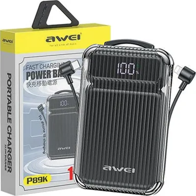 Obrázok produktu pre Awei Powerbank P89K 10000Mah 38,5W Čierna/Čierna + Pd/Lightning Káble