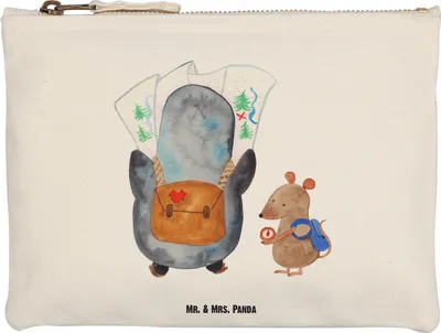 Produktbild von Mr. & Mrs. Panda Etui Pinguin & Maus Wanderer Größe M - Weiß - Geschenk, Wandern, pencil case, Wanderlust, Schlampermäppchen, kosmetiktäschchen, Roadtrip, Pouch, Pinguine